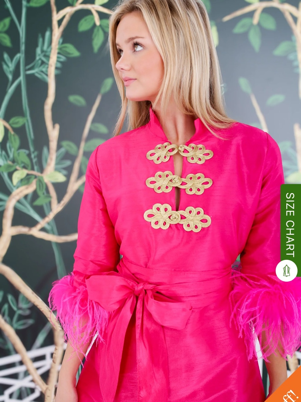 Bette Bouvier Long Dress in Hot Pink with Feather Cuffs size 1/M with Sash! - Picture 4 of 4